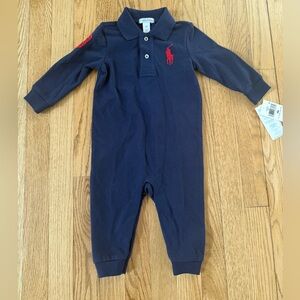 NWT Ralph Lauren Baby Boy BIG PONY Coveralls Size 9 Months New Navy